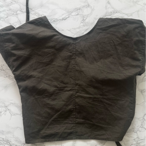 AUROREI LINEN Women's Olive Green Wrap Top Small Yuna Eucalyptus - Picture 5 of 6
